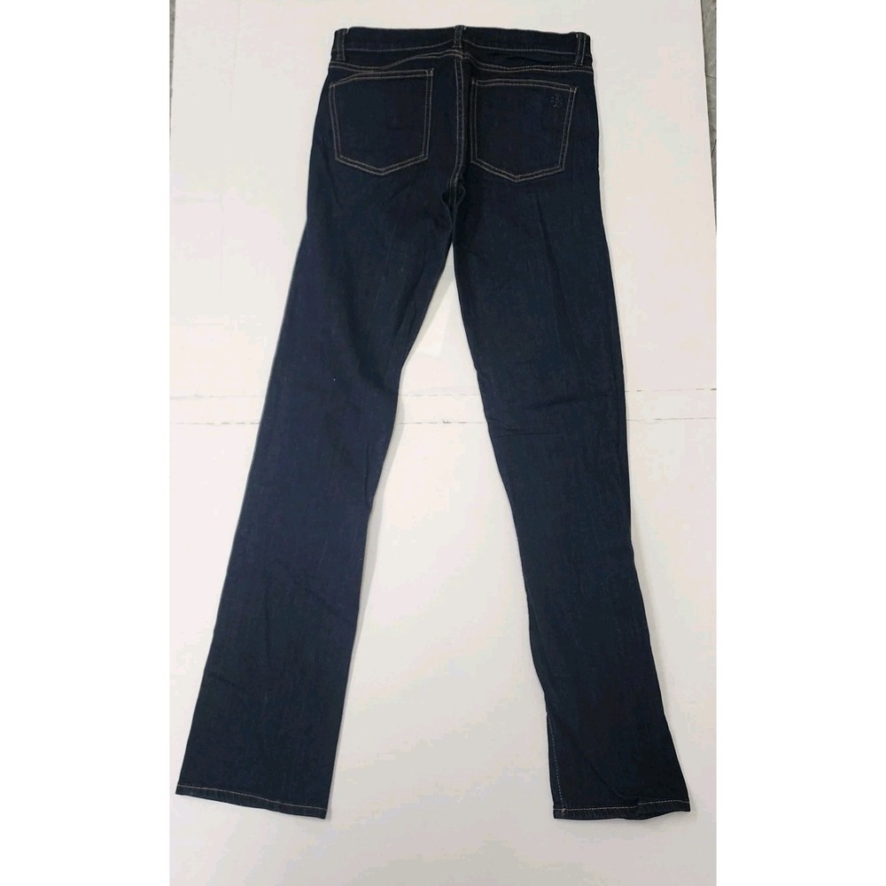Tory Burch Women's Dark Denim Blue Jean Size 27 Straight Leg Gold Button Logo - Picture 2 of 14